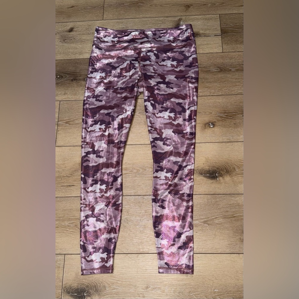 Fabletics Define PowerHold‎ Metallic Pink Camo Leggings see measurements